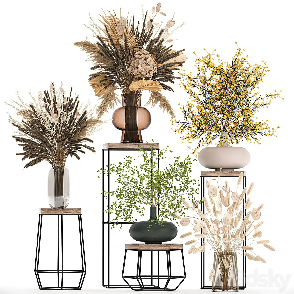 Bouquets set 216. Dried flower, vase, decor, shelf, branches, pampas grass, Lunaria